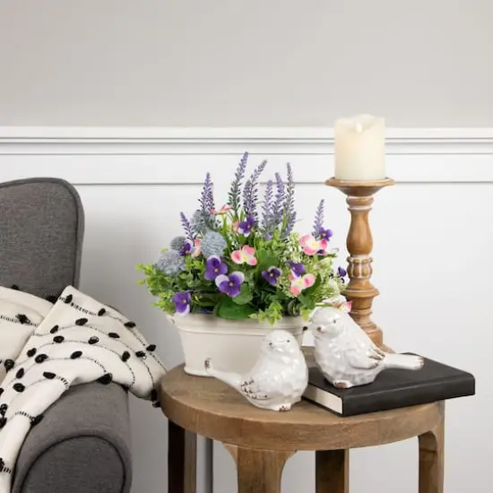 12" Lavender & Mixed Spring Floral in Weathered Ceramic Pot {3}