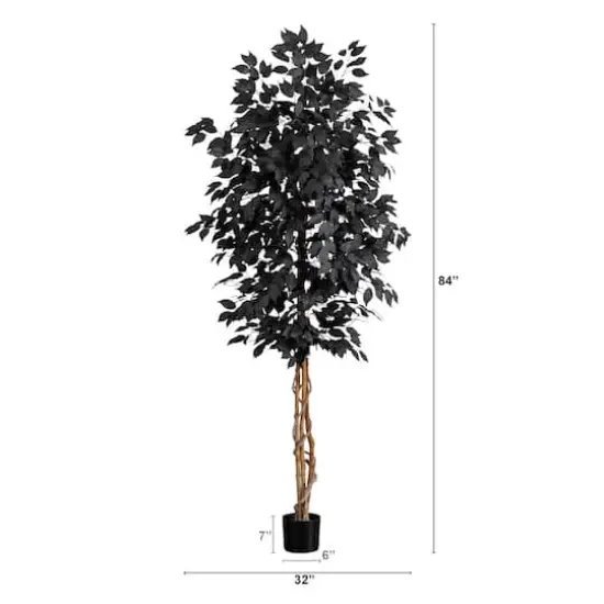 7ft. Artificial Halloween Black Ficus Tree with Natural Trunk {3}