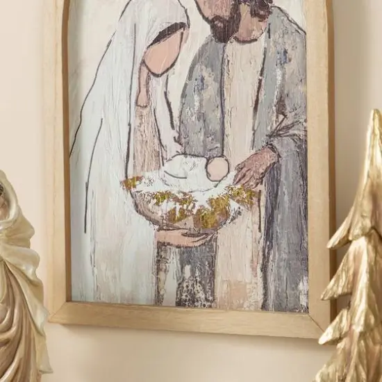 Glitzhome&reg; 19.75" Wooden Gold Foil Nativity Scene Wall Decor {6}