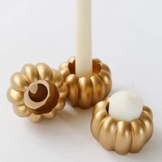 Kate Aspen Gold Pumpkin 2-in-1 Tealight Candlestick Holder Set, 6ct. {1}