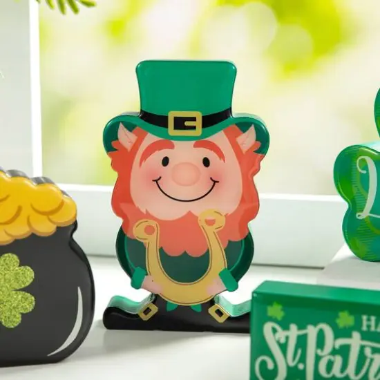 Glitzhome&reg; St. Patrick's Shamrock, Pot of Gold & Leprechaun Table D&eacute;cor Set {7}
