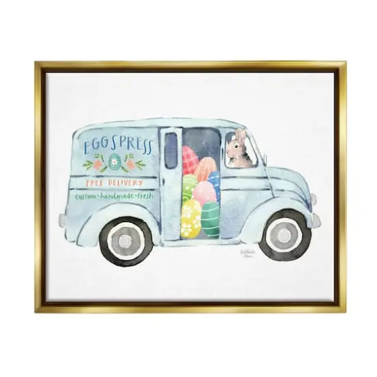 Stupell Industries Patterned Easter Eggs Truck Holiday Bunny Painting Floater Framed Art Gold {1}