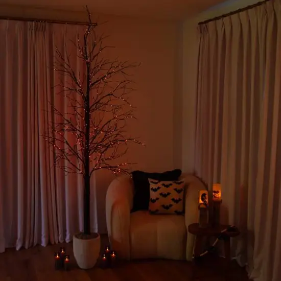 8ft. Pre-Lit Halloween Black Twig Artificial Tree with 510 Orange & Purple LED Lights {16}