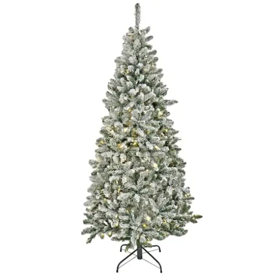 7.5ft. Pre-Lit Snowy Chatham Slim Artificial Christmas Tree, Dual Color&reg; LED Lights {1}