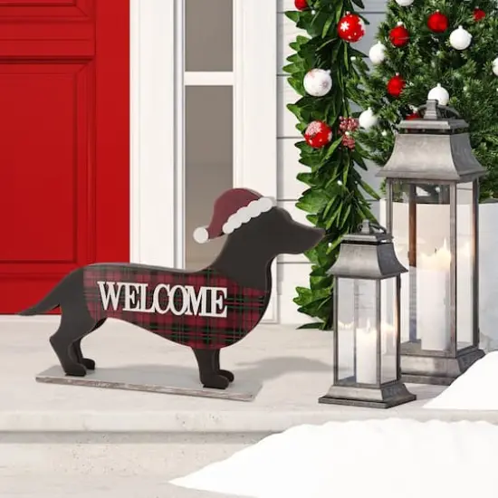 Glitzhome&reg; 22" Wood & Metal Dachshund Welcome Porch Sign {3}