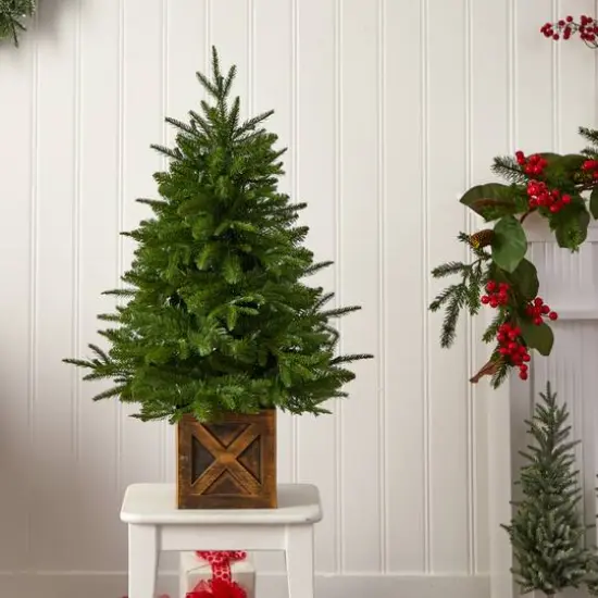 3ft. Pre-Lit Finland Fir Artificial Christmas Tree in Decorative Planter, Warm White Lights {9}