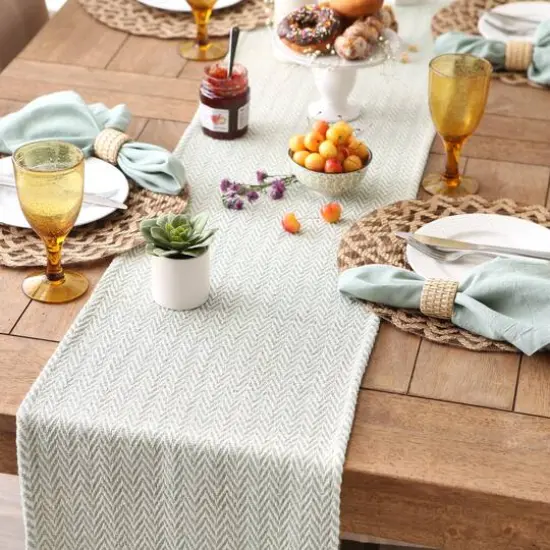DII&reg; 108" Handloom Chevron Table Runner Jadeite {7}