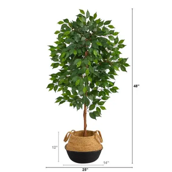 4ft. Ficus Artificial Tree in Boho Chic Handmade Cotton & Jute Black Woven Planter {3}