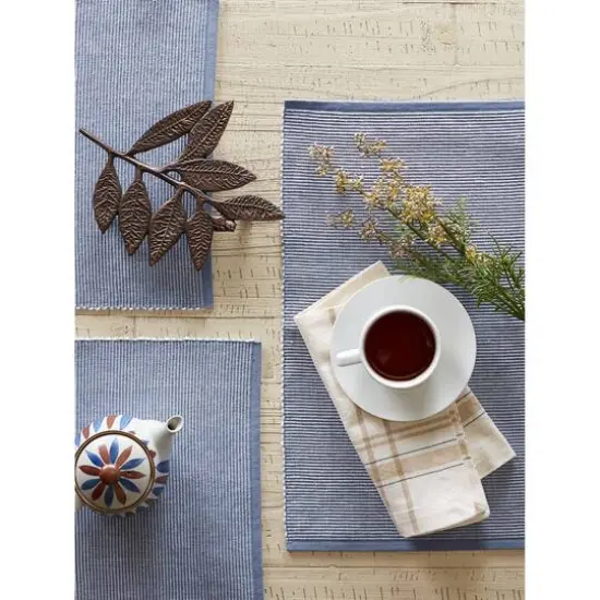 DII&reg; 2-Tone Ribbed Placemats, 6ct. Stonewash blue and white {10}