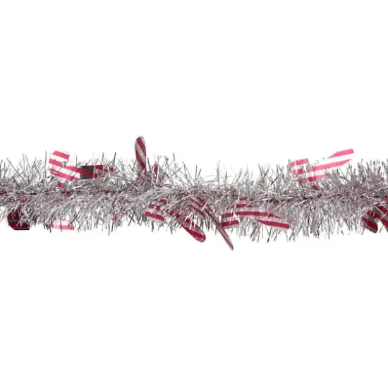 50ft. Silver Christmas Candy Cane Wrapped Tinsel Garland {4}