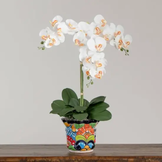 2.25ft. Artificial Triple Orchid Arrangement in Handmade Mexican Talavera Ceramic Planter {5}