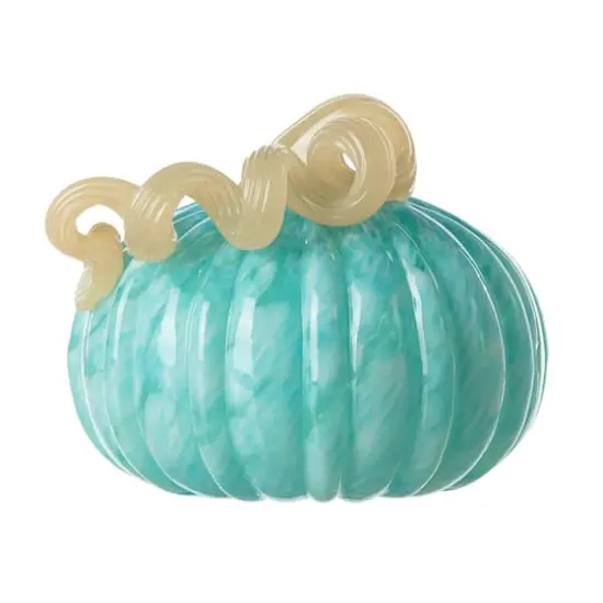 Glitzhome&reg; 6" Fall Turquoise Round Glass Pumpkin {8}