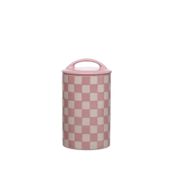 Checkered Ceramic Jar with Lid by Ashland® Pink {1}