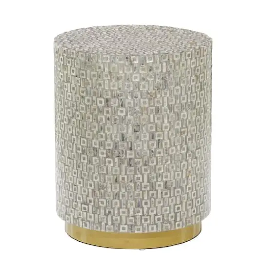 22" Mother of Pearl & Wood Round Accent Table Gray {1}