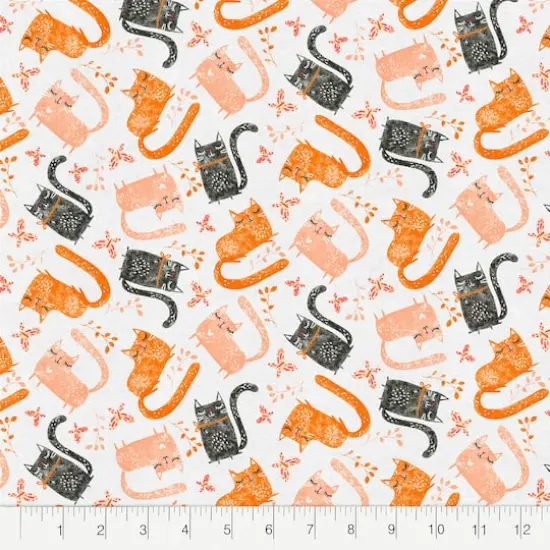 Fabric Editions White Playful Kittens Cotton Fabric {3}
