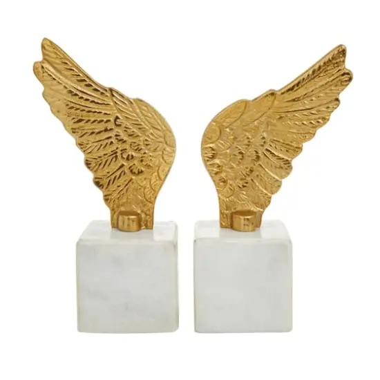 10" Angel Wing Aluminum Bookend Set Gold {6}