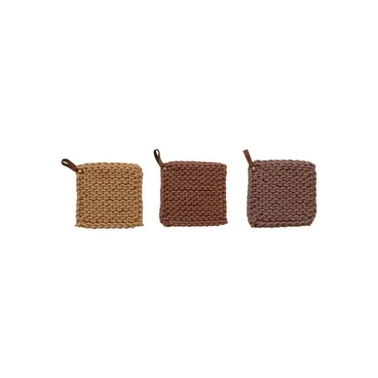 Hello Honey&reg; 8" Multicolor Square Cotton Crochet Pot Holders with Leather Loops, 3ct. {1}