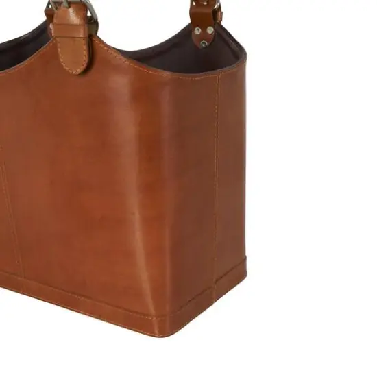 20" Brown Leather Handmade Box Style Single Slot Decorative Magazine Holder with Curved Buckle Handles {6}