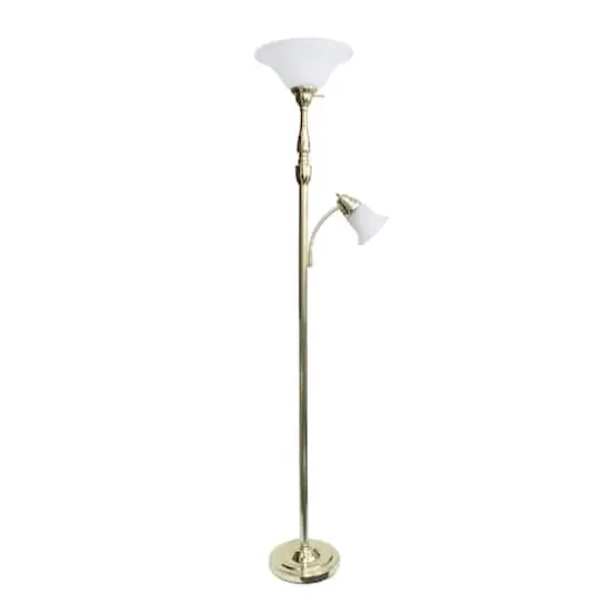 Lalia Home Torchiere Floor Lamp with Reading Light Gold/White Shades {1}