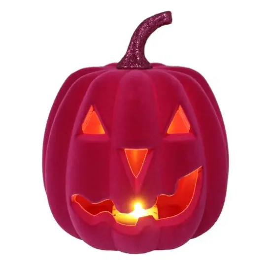 Flocked Lit Tabletop Jack-O'-Lantern by Ashland&reg; Hot Pink {3}