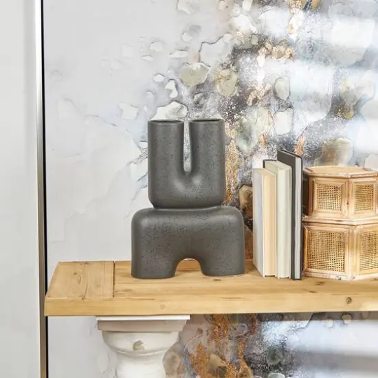 15" Black Ceramic U-Shaped Abstract Vase {9}