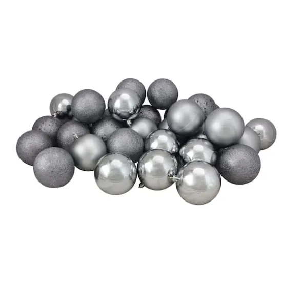 32ct. 3.5" Pewter Gray Shatterproof 4-Finish Christmas Ball Ornaments {1}