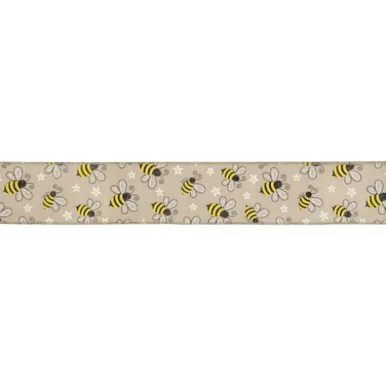 2.5" x 10yd. Burlap Bumblebee Design Wired Spring Craft Ribbon {1}