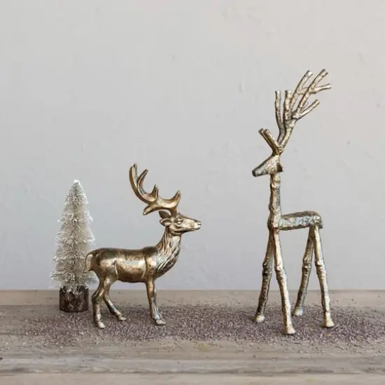 Hello Honey® 10" Antique Gold Finish Cast Aluminum Reindeer Décor {3}