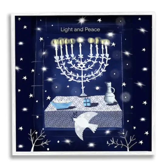Stupell Industries Light & Peace Menorah Stars Framed Giclee Art White {1}
