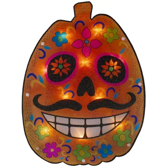 15" Lighted Sugar Skull Pumpkin Halloween Window Silhouette {1}