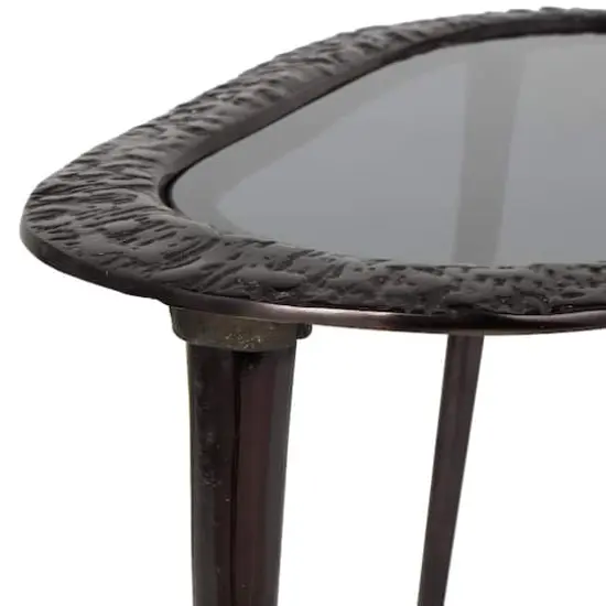 Black Aluminum Abstract Oval Shaped Accent Table with Shaded Glass Top {4}