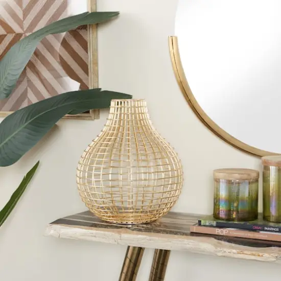 CosmoLiving by Cosmopolitan Gold Iron Modern Vase, 14" x 13" x 13" {8}