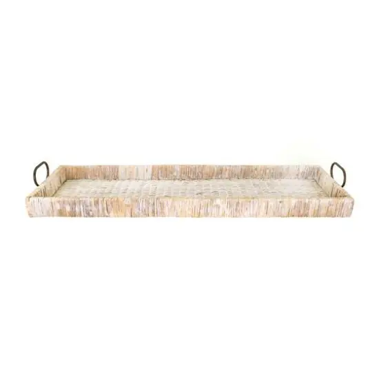 Hello Honey® 3ft. Decorative Rattan Tray with Metal Handles Whitewashed {1}