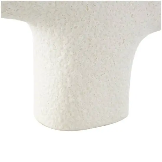 14" Speckled White Abstract Curved Ceramic Vase with Dual Openings {7}