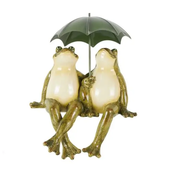 11" Bronze Frogs Sitting with Umbrella Sculpture {1}