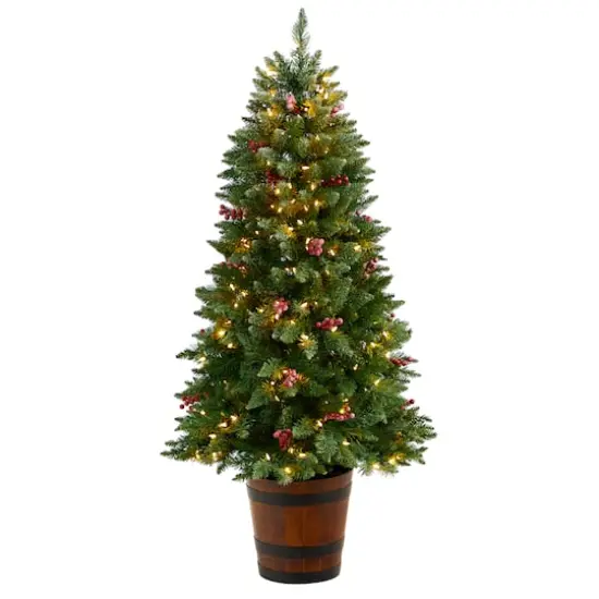 5ft. Pre-Lit Frosted Colorado Aspen Artificial Christmas Tree in Decorative Planter, White LED Lights {1}