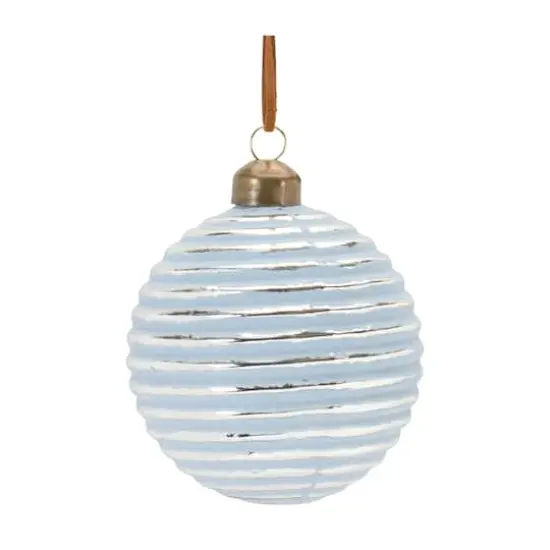 3" Ribbed Blue & White Glass Ball Ornament Set {6}