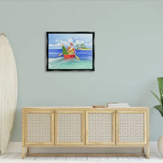 Stupell Industries Santa's Delivery Tropical Christmas Boat Framed Floater Canvas Wall Art {3}