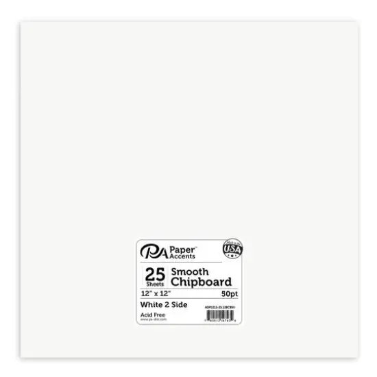 PA Paper&trade; Accents White 12" x 12" 50pt. Heavy Chipboard, 25 Sheets {1}
