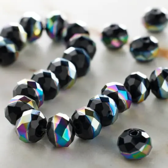 Black Aurora Borealis Striped Glass Faceted Rondel Beads, 8mm by Bead Landing&trade; {3}
