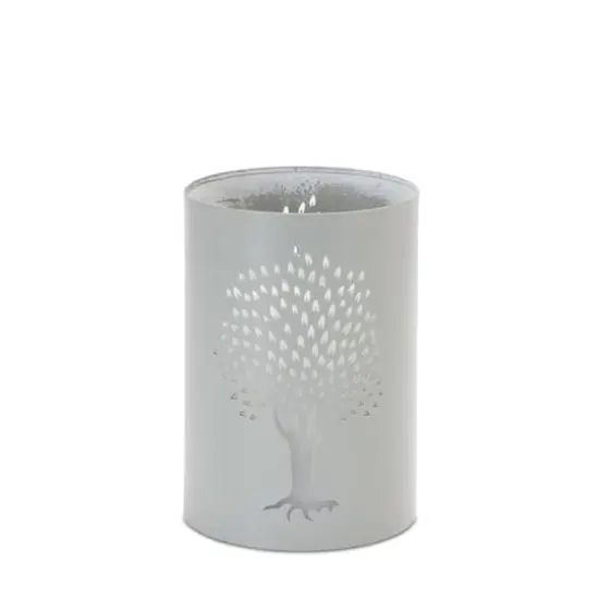 Gray Punched Tree Metal Candle Holder Set {4}