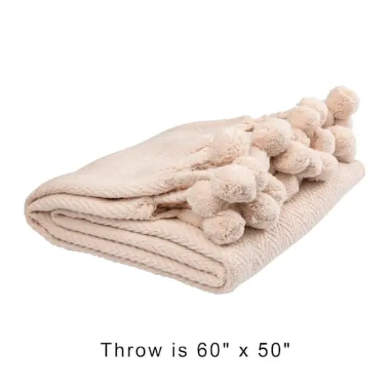 Hello Honey&reg; Woven Cotton Pom Pom Throw Soft Pink {10}