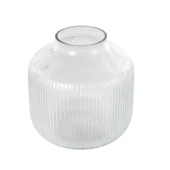 11" Clear Glass Short Round Ribbed Decorative Vase {7}