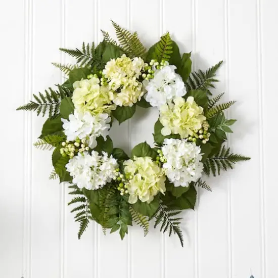 24&rdquo; White Hydrangea Berry Wreath {3}
