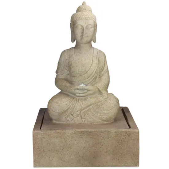 28" LED Lighted Praying Buddha Outdoor Water Fountain {1}