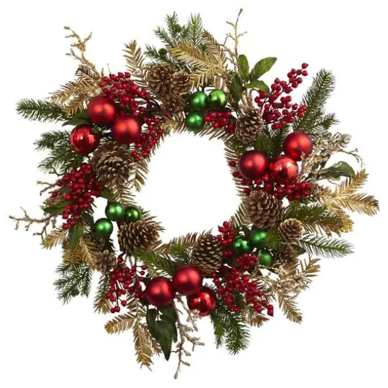 24" Ornament, Pine & Pinecone Wreath {1}