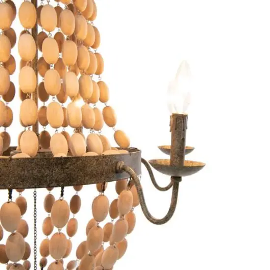 Hello Honey&reg; 38" Brown Rustic Metal and Draped Wood Bead Chandelier {10}