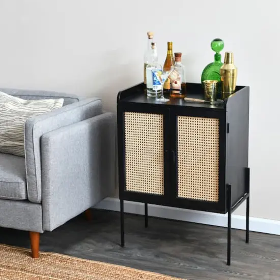 Hello Honey&reg; 3ft. Black Bar Cabinet with Natural Woven Cane Details {3}