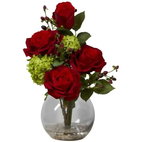 14" Red Rose & Hydrangea Floral Arrangement {1}