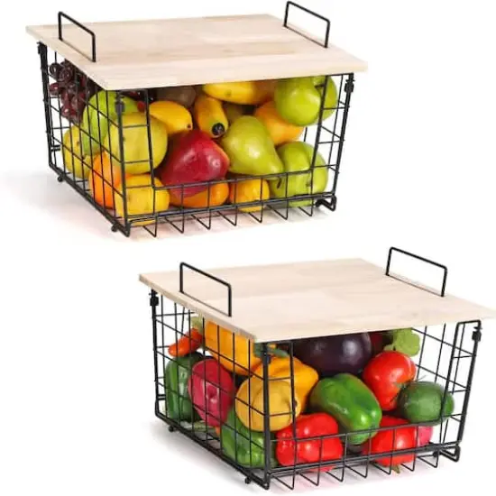NEX&trade; Kitchen Countertop Storage Basket with Wood Lid, 2ct. {5}